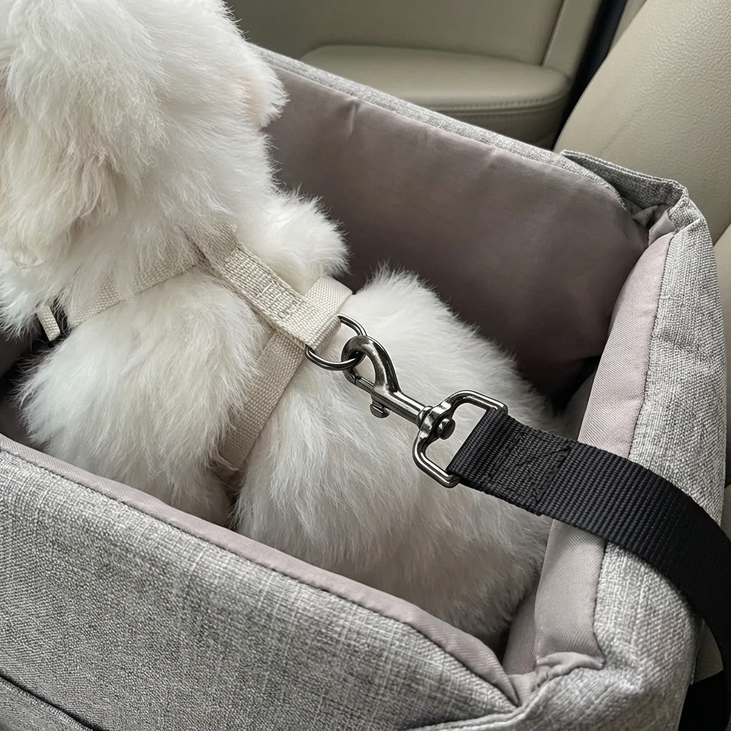 TruePet Hunde-Autositz | Gepolsterter Sitz mit erhöhten Rändern | Sicherheitsleine & Gurtfixierung | Für Hunde bis 5 kg
