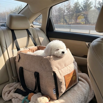 TruePet Hunde-Autositz | Gepolsterter Sitz mit erhöhten Rändern | Sicherheitsleine & Gurtfixierung | Für Hunde bis 5 kg