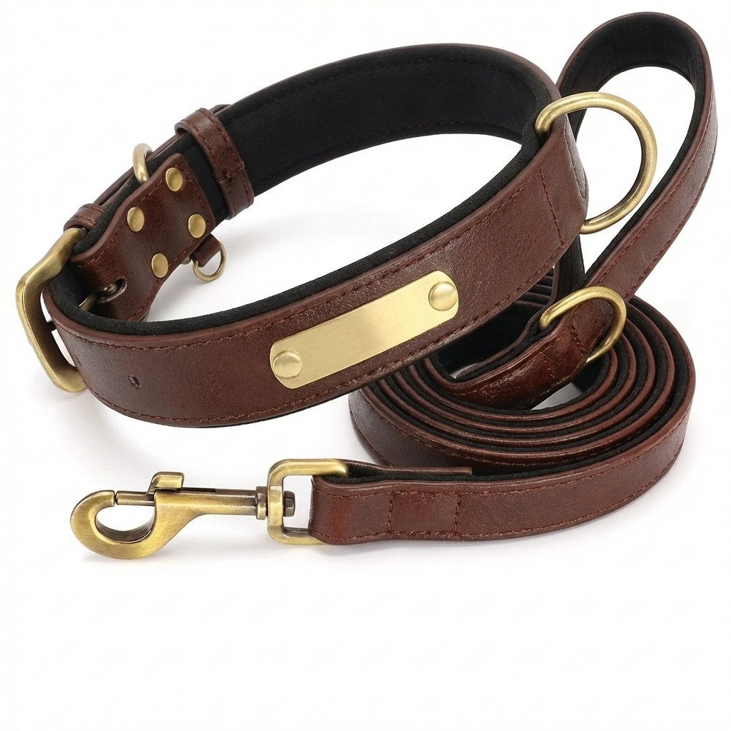 TruePet Premium Hundeleine aus Leder | Mit Gravur | Gepolstert