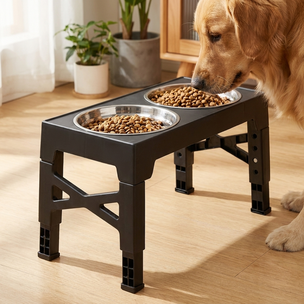 TruePet Erhoehter Futternapf — Edelstahl mit Bambusstand