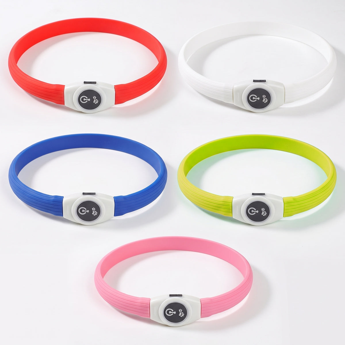 TruePet Leuchthalsband in Rot, Weiss, Saphirblau, Gruen und Pink