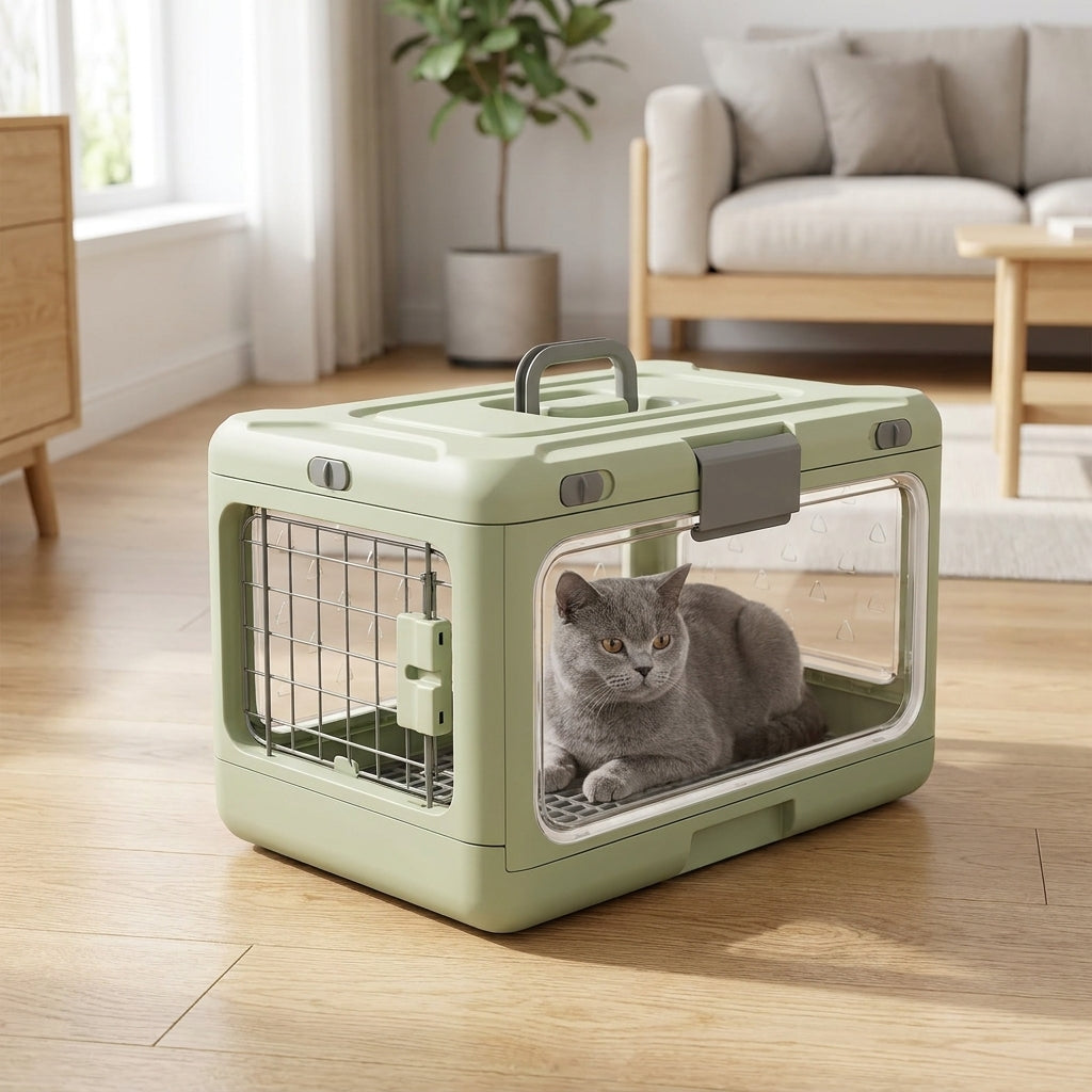 TruePet Transportbox Faltbar | Hartschale mit Sichtfenster | Klappt auf 11 cm | Für Katzen & kleine Hunde