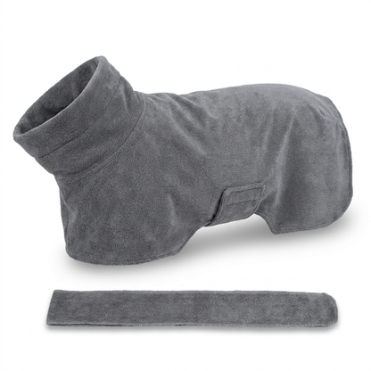 TruePet Hundebademantel | Mikrofaser mit Bauchgurt | Trocknet in Minuten | Grau, S–XL