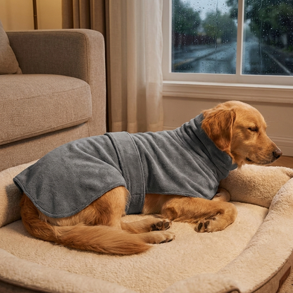TruePet Hundebademantel | Mikrofaser mit Bauchgurt | Trocknet in Minuten | Grau, S–XL