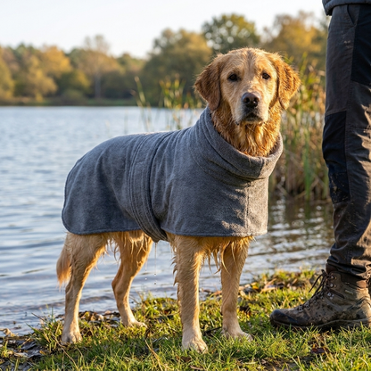 TruePet Hundebademantel | Mikrofaser mit Bauchgurt | Saugstark & Waschbar | Grau, S–XL