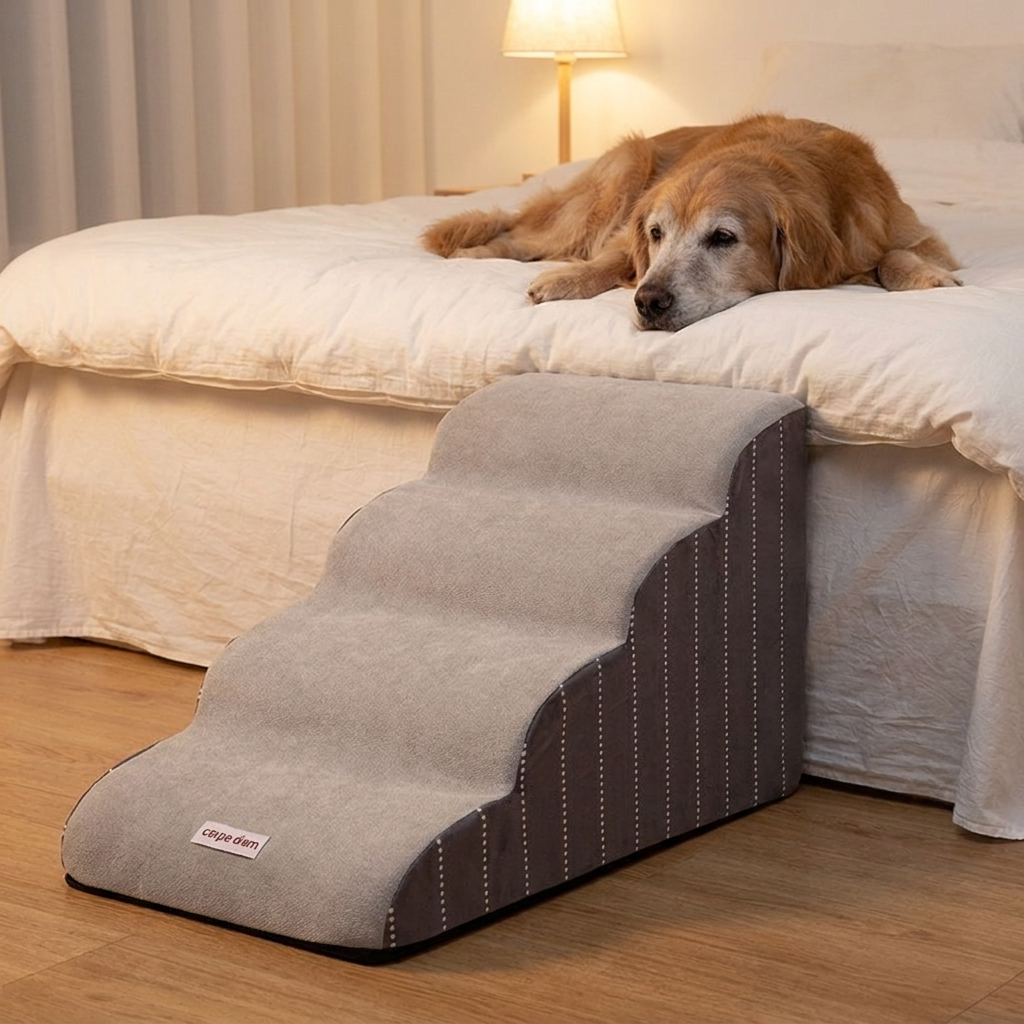 TruePet Hundetreppe | Sanfte Wellen-Stufen für Sofa & Bett | Abnehmbarer Bezug | 3–4 Stufen
