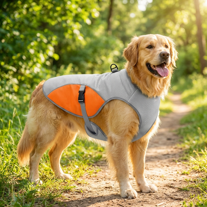 TruePet Kühlweste Pro Orange – Hund beim Sommerspaziergang