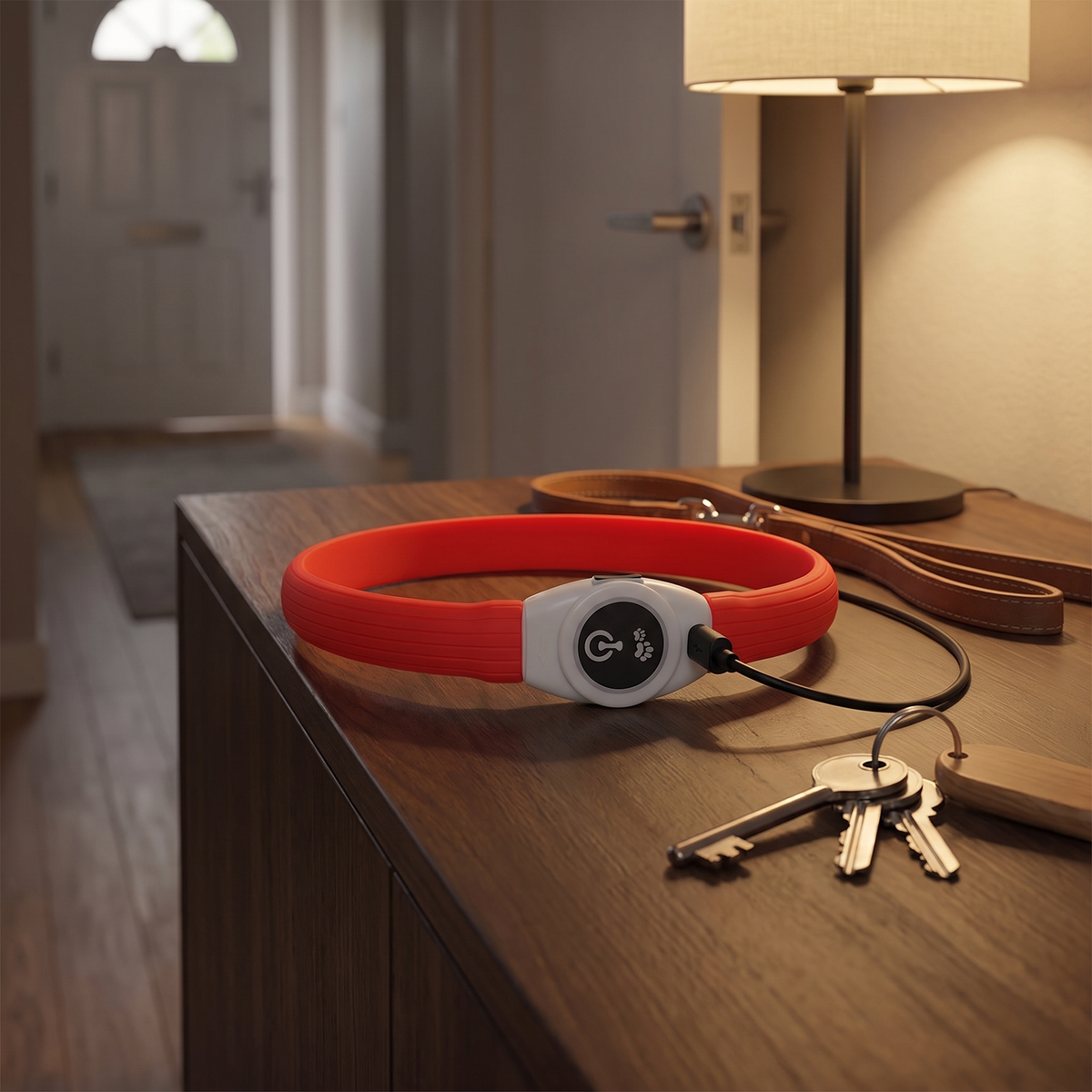 Leuchtring laedt per USB am Sideboard