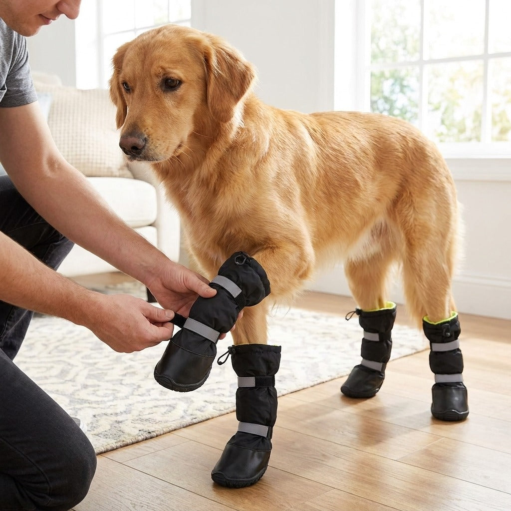 TruePet Winter-Hundeschuhe | Wasserdicht & Gefüttert | 4er-Set | Reflektierend | Anti-Rutsch-Sohle | Schutz vor Streusalz, Schnee & Eis | XS-XL