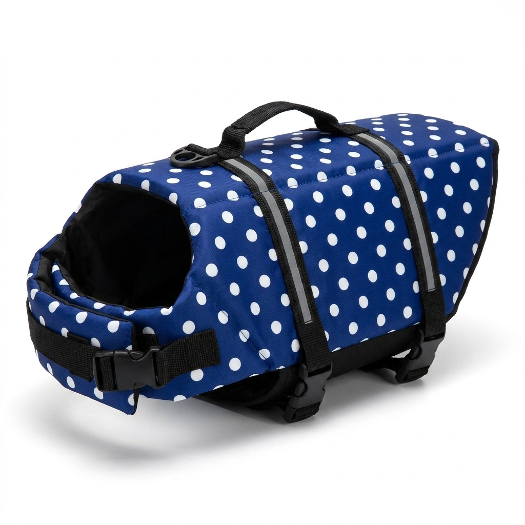 TruePet Hunde-Schwimmweste Dunkelblau mit Punkten