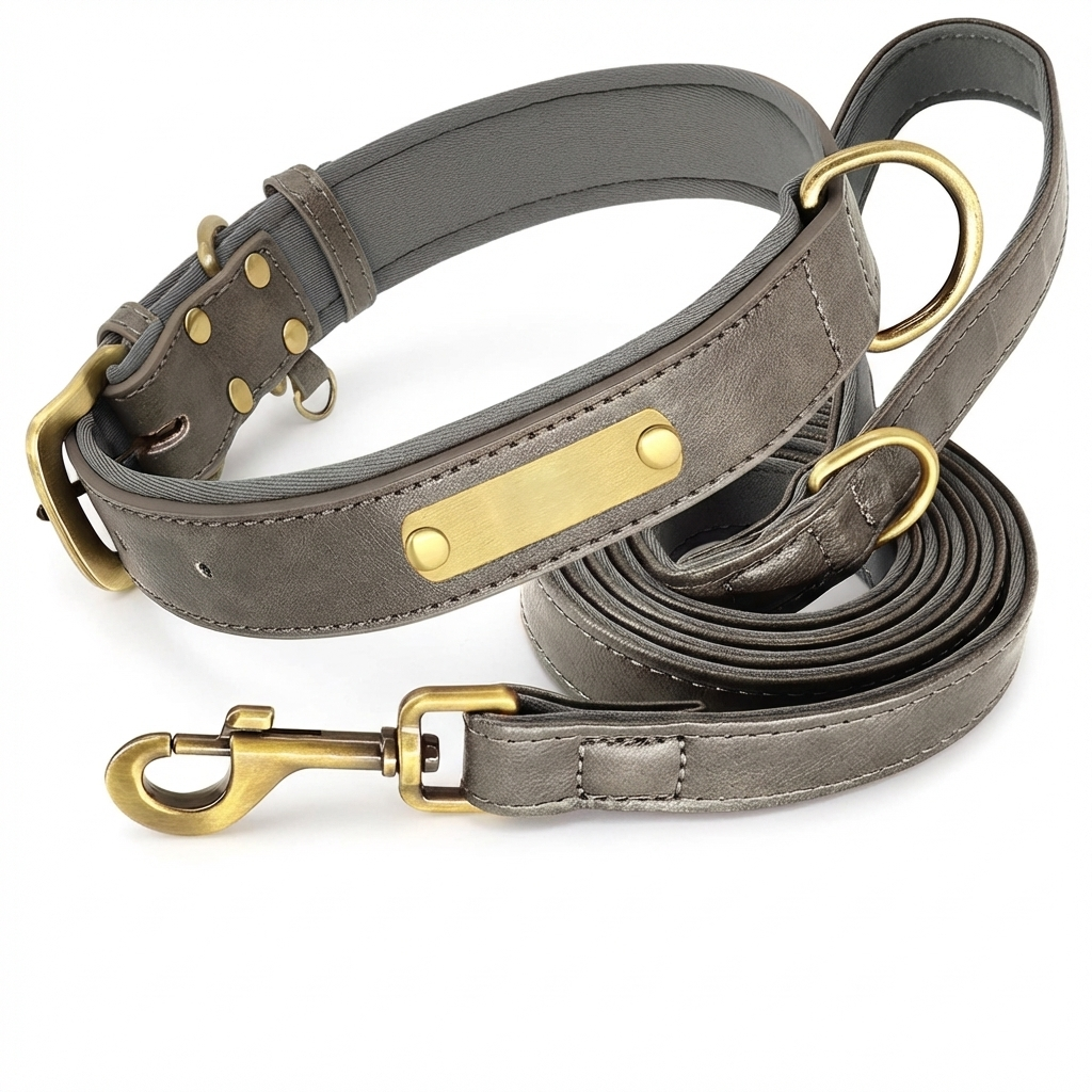TruePet Premium Hundeleine aus Leder | Mit Gravur | Gepolstert