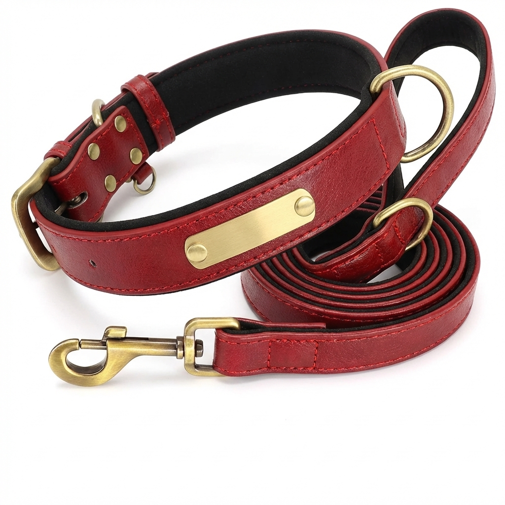 TruePet Premium Hundeleine aus Leder | Mit Gravur | Gepolstert