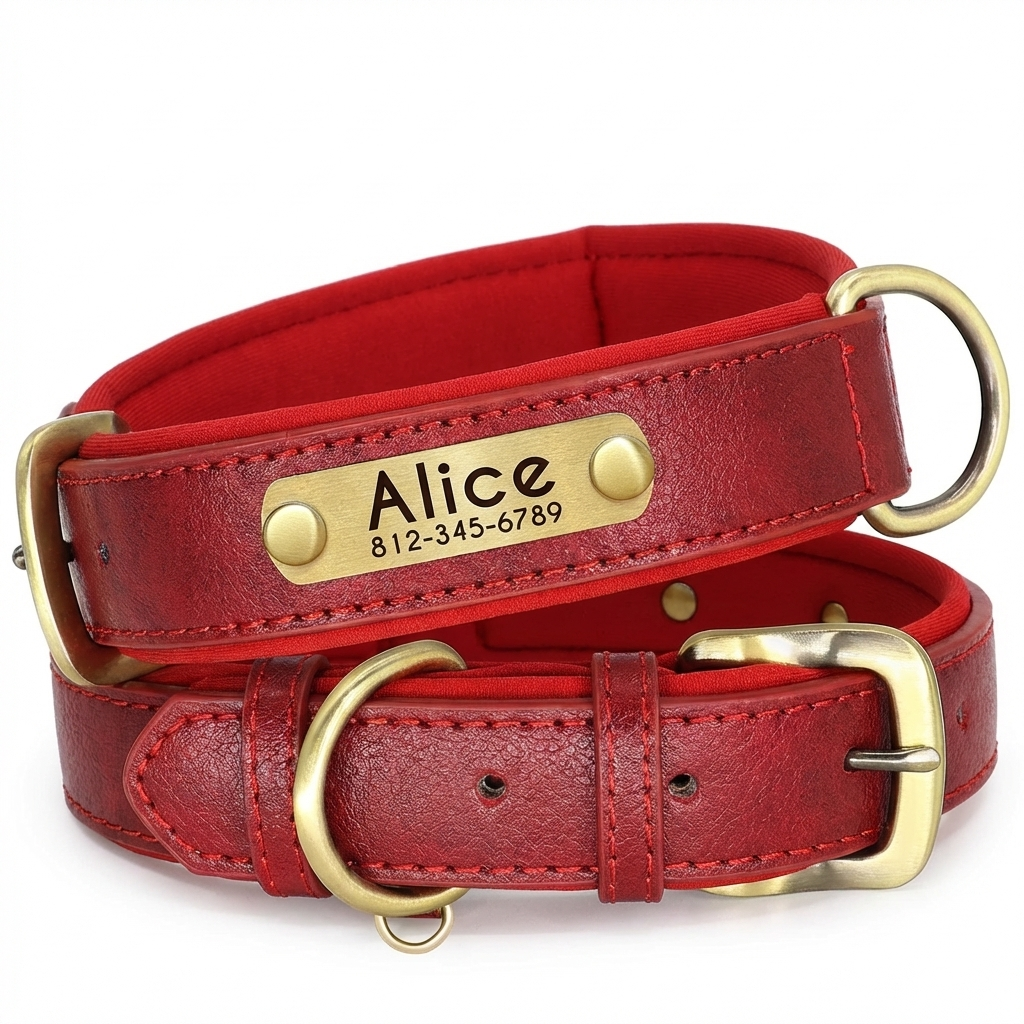 TruePet Personalisiertes Hundehalsband | PU-Leder mit Gravur | Gepolstert | XS-XL