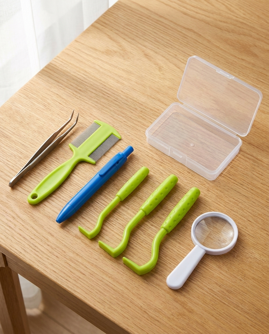 TruePet Zecken-Komplettset 8-teilig | Zeckenzange, 3 Zeckenhaken, Zeckenstift, Flohkamm & Lupe | inkl. Etui